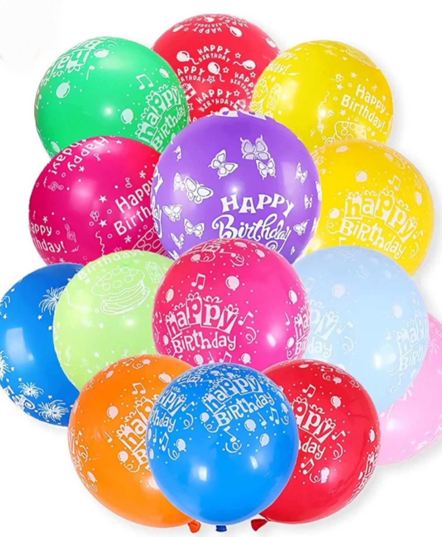 Multi Color Happy Birthday Printed Balloons-[100Pieces]